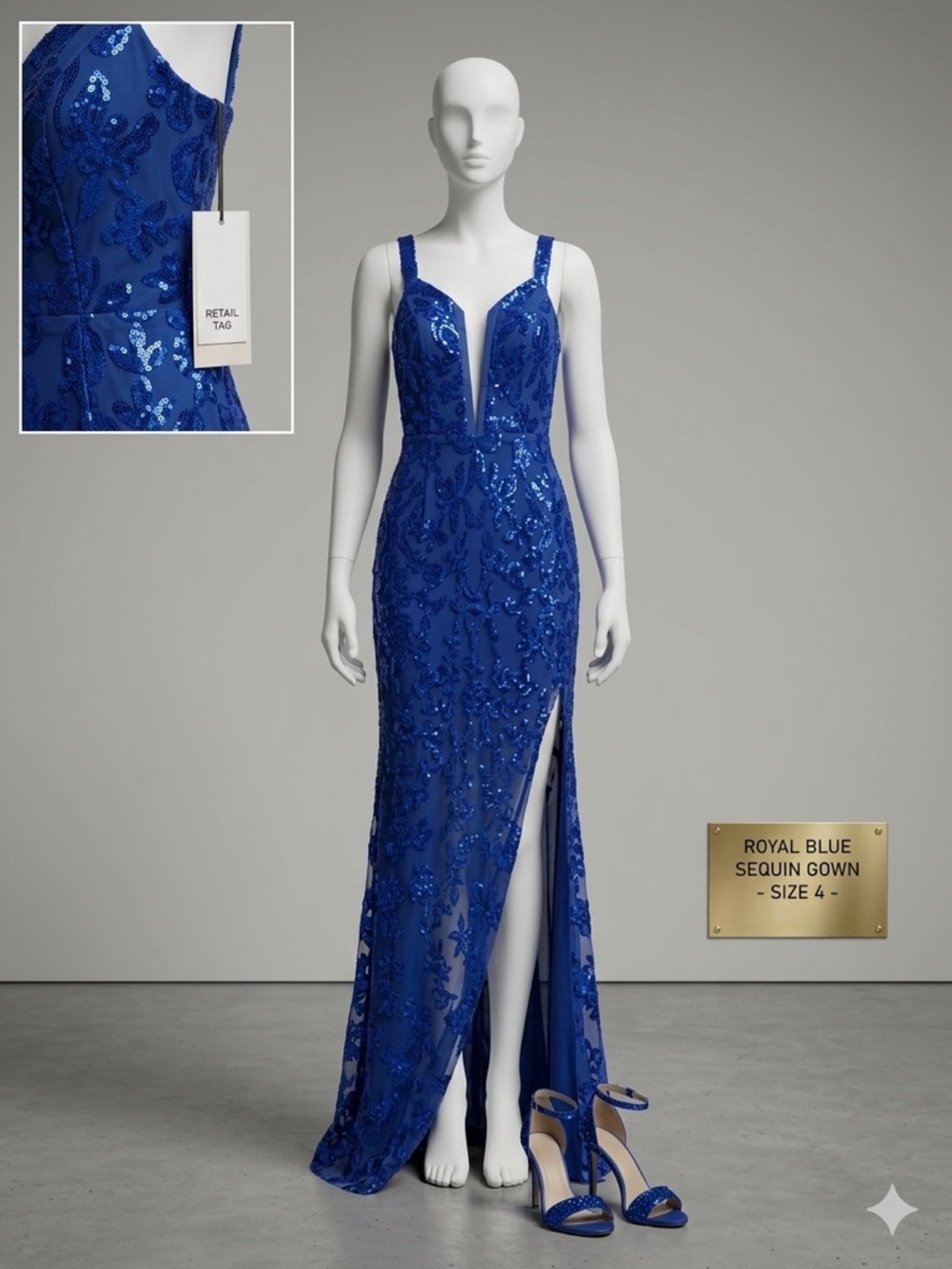 & Other Stories Royal Blue Beaded Lace-Up Prom Gown